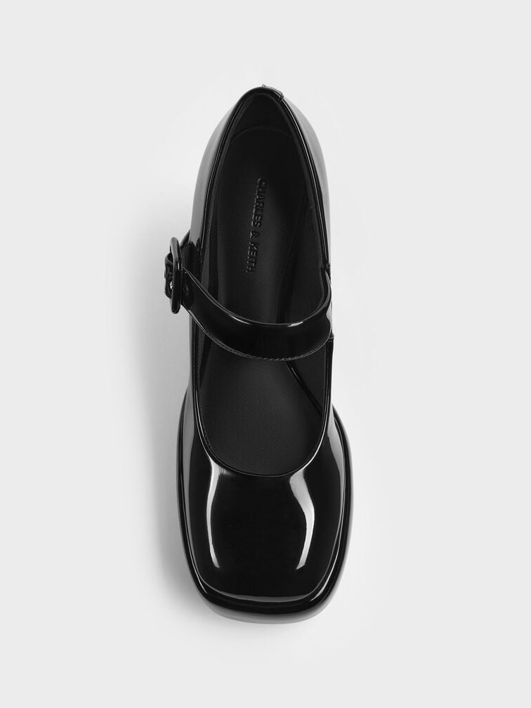 Patent Block-Heel Platform Mary Jane Pumps, Black Patent, hi-res