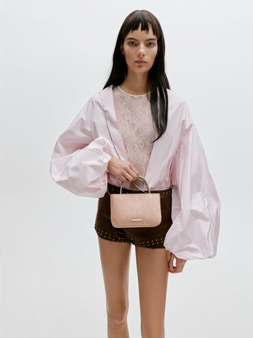 Jennis Lace & Satin Top Handle Bag, Nude Textured, hi-res