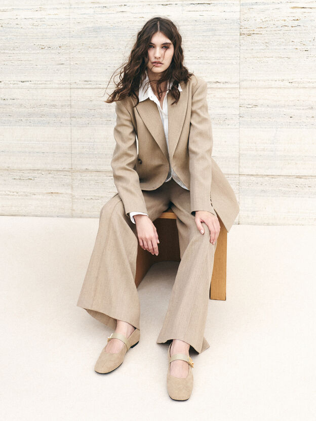 Lando Faux Suede Mary Jane Flats, Beige, hi-res