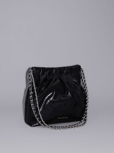 Duo Double Chain Hobo Bag, Noir, hi-res