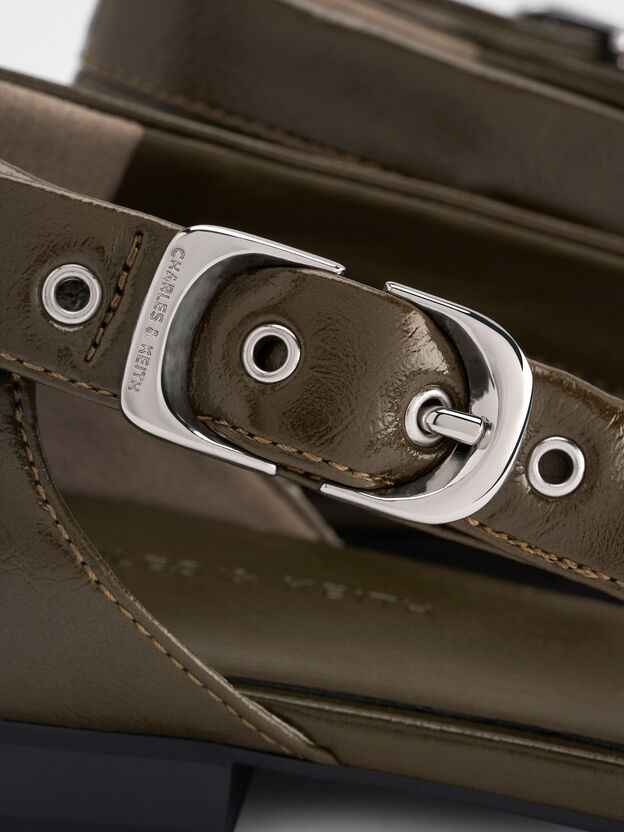 Buckled Cut-Out Ballet Flats, Olive, hi-res