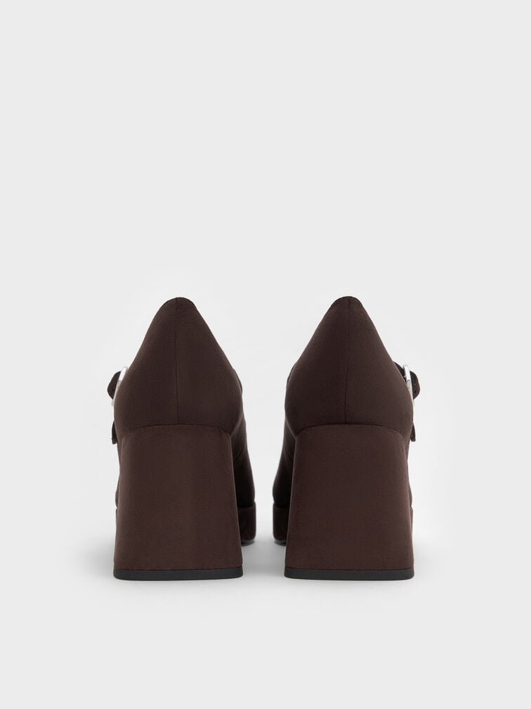 Faux Suede Platform Mary Jane Pumps, Dark Brown Textured, hi-res