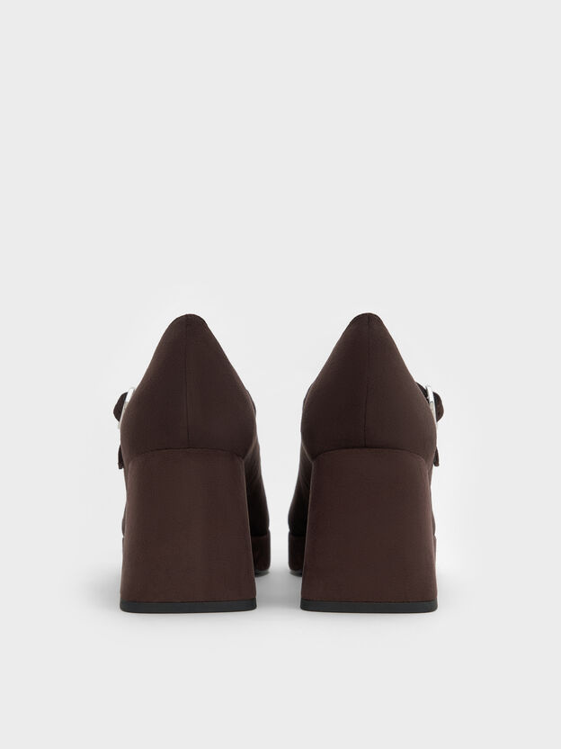 Faux Suede Platform Mary Jane Pumps, Dark Brown Textured, hi-res