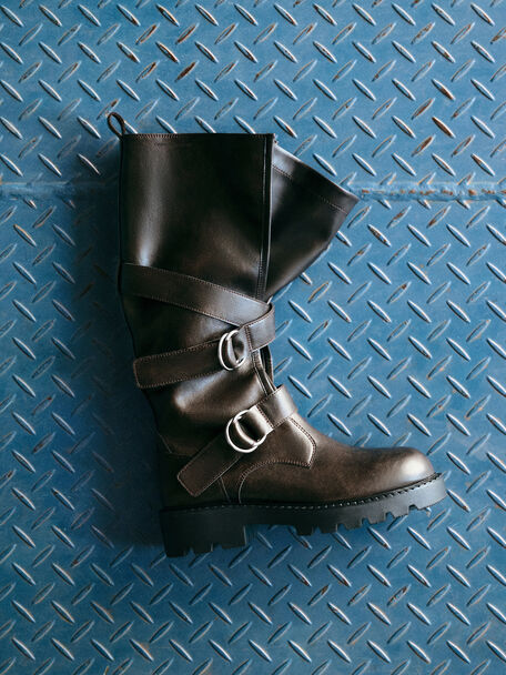 Double-Strap Knee-High Boots, Dark Brown, hi-res