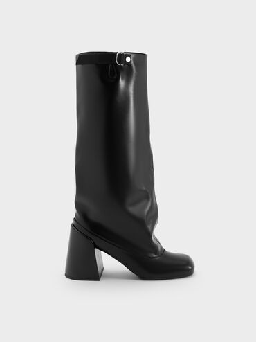 Robbie Side-Buckle Block-Heel Knee-High Boots, Black, hi-res