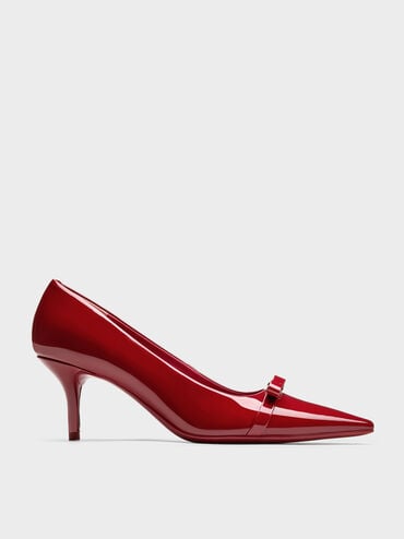 Dorian Patent Bow Pointed-Toe Stiletto-Heel Pumps, Red, hi-res