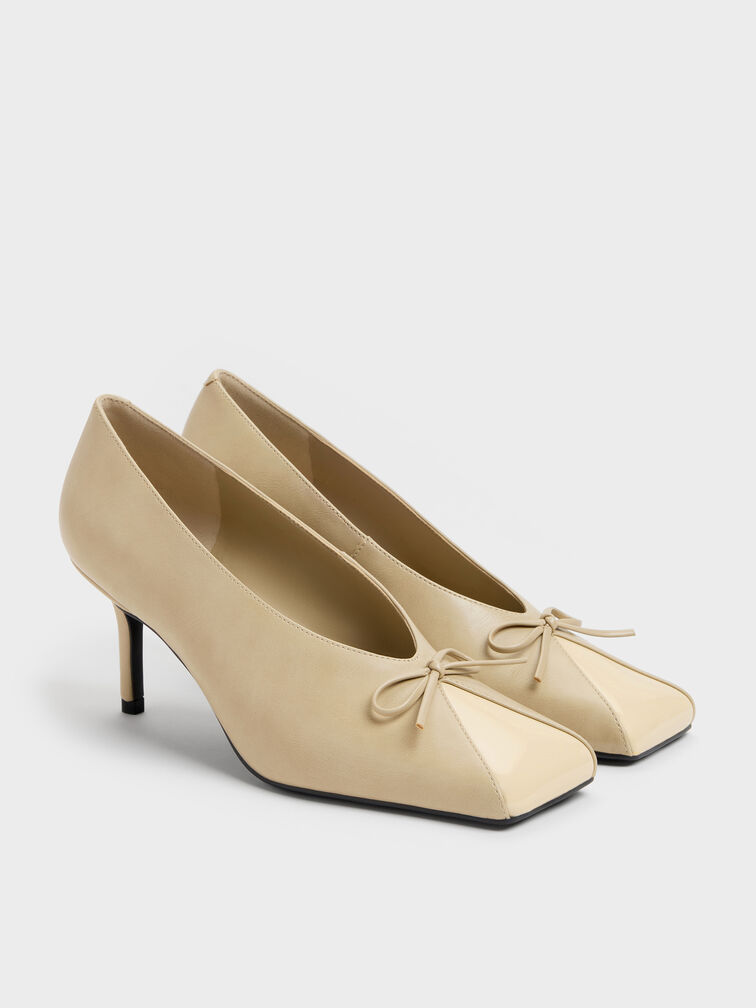 Contrast-Panel Bow Pumps, Taupe, hi-res
