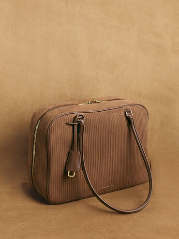 Large Sianna Corduroy Bowling Bag, Mocha Brown, hi-res