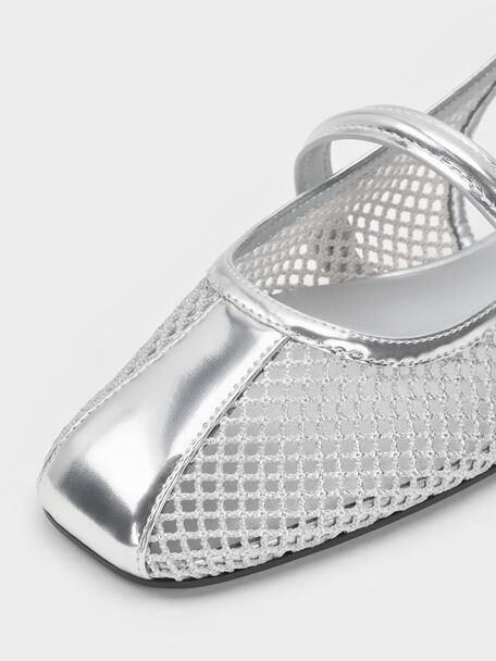 Ellory Mesh Slingback Mary Jane Flats, Silver, hi-res