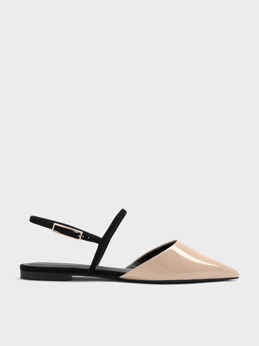 Luciana Patent Faux Suede Pointed Slingback Flats, Nude, hi-res