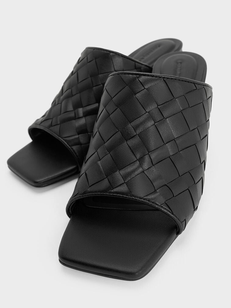 Ivette Woven Square-Toe Heeled Mules, Black, hi-res