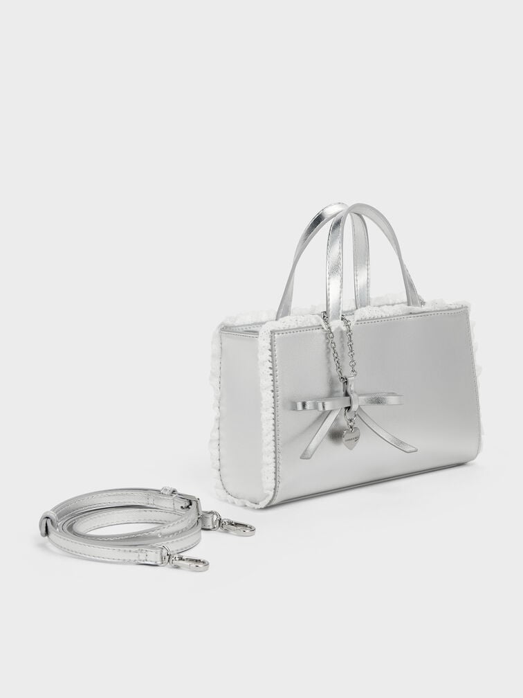 Raina Metallic Lace-Trim Tote Bag, Silver, hi-res