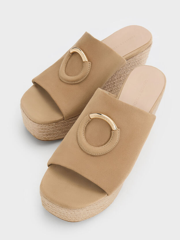 Faux Suede Metallic-Accent Espadrille Wedges, Sand, hi-res