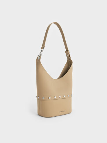 Bobbie Twill Studded Convertible Two-Way Bucket Bag, Toasted Sand, hi-res