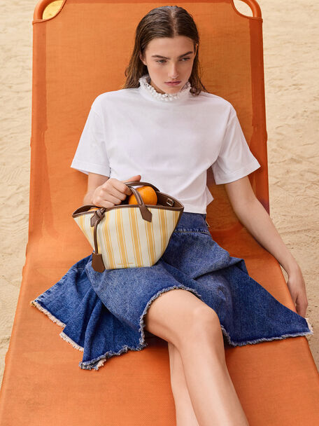 Mini Ivanna Canvas Striped Tote Bag, Butterscotch Yellow, hi-res