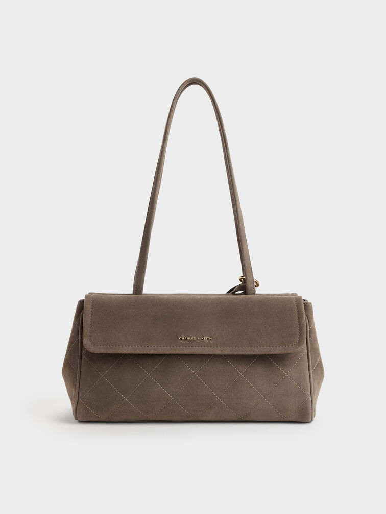 Apfra Quilted Elongated Shoulder Bag, Stone Grey, hi-res