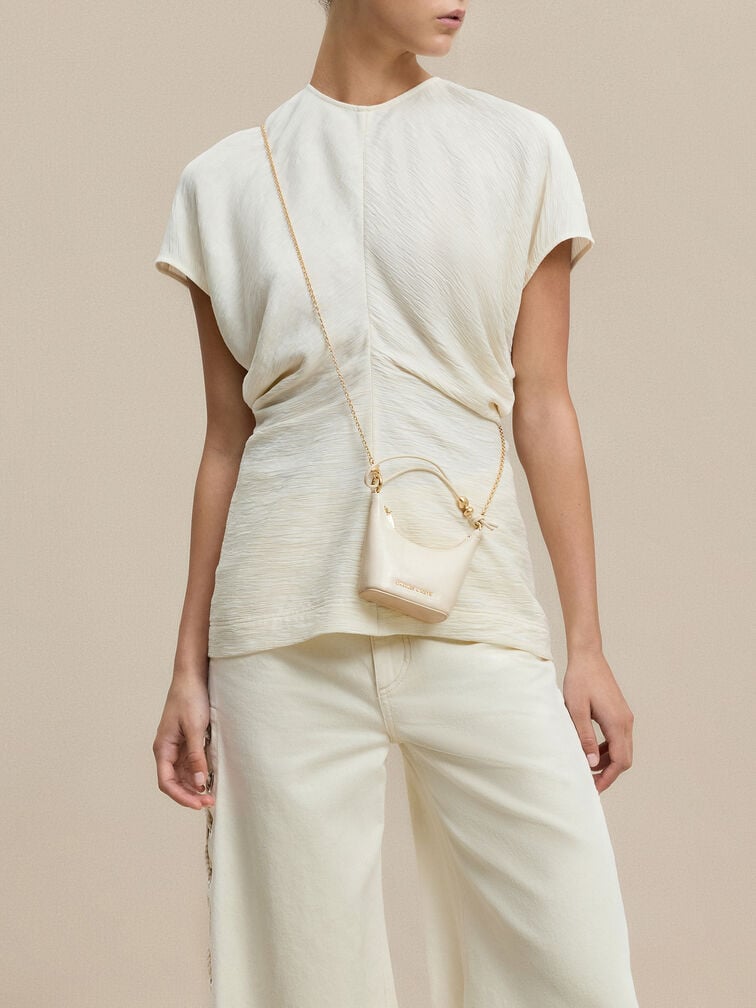 Micro Augustine Eel-Effect Chain-Handle Bag, Cream, hi-res