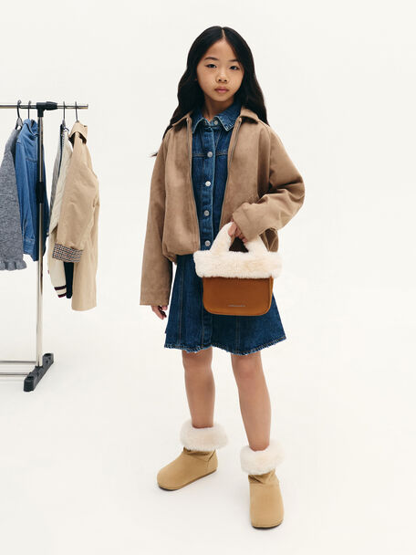 Girls' Wendy Faux Fur Tote Bag, Brown, hi-res