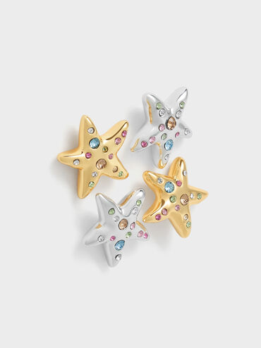 Orinda Crystal Starfish Stud Earrings, Silver, hi-res