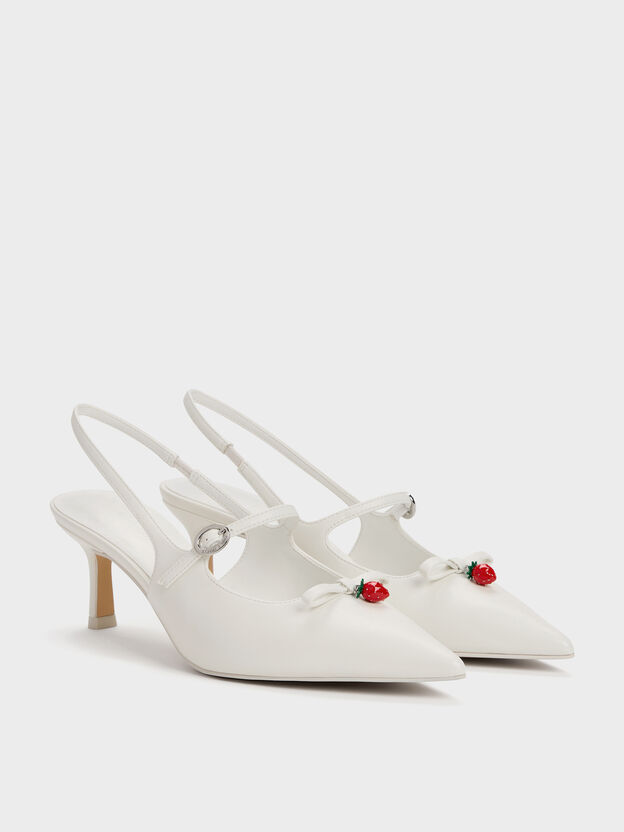 Sonali Strawberry Bow Slingback Pumps, White, hi-res