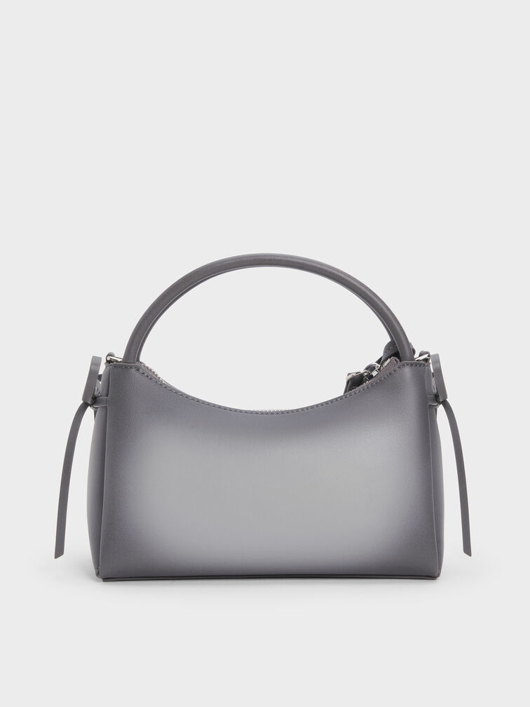 Hazel Burnished Bow Top Handle Bag, Grey, hi-res