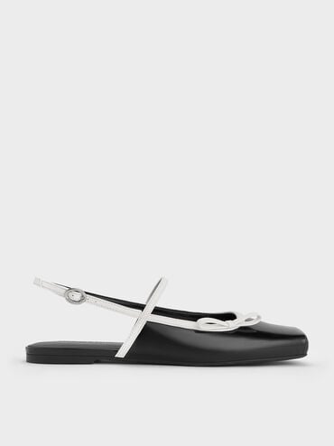 Two-Tone Bow Slingback Mary Jane Flats, Black Box, hi-res