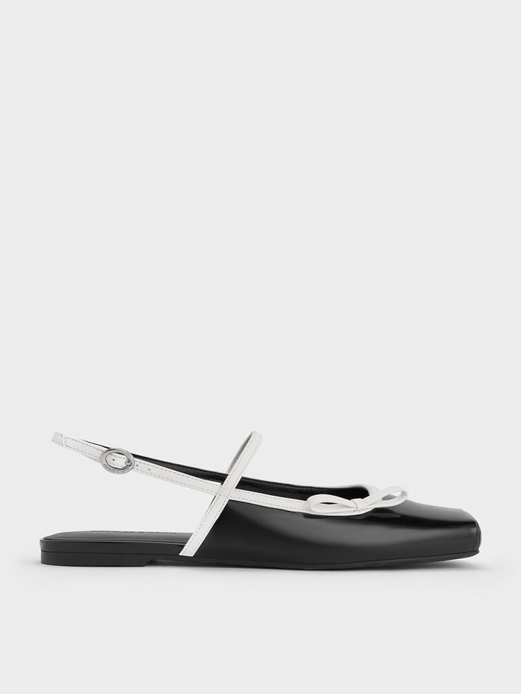 Two-Tone Bow Slingback Mary Jane Flats, Black Box, hi-res