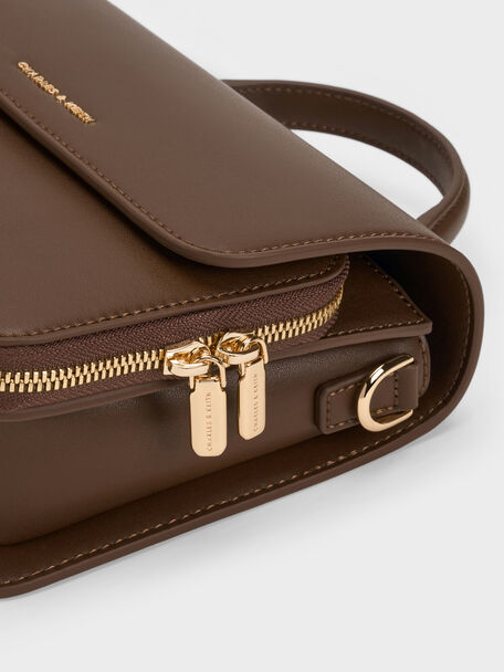 Octavia Front Flap Top Handle Bag, Dark Brown, hi-res