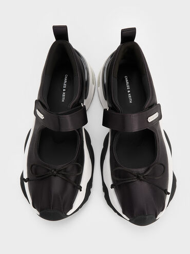 Satin Bow Two-Tone Mary Jane Sneakers, Black Textured, hi-res