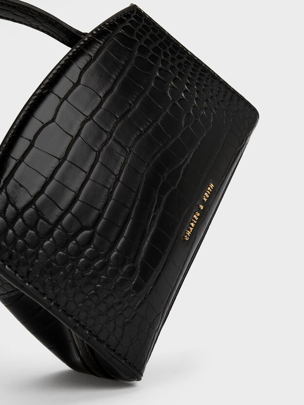 Aubrielle Croc-Effect Belted Top Handle Bag, Black, hi-res