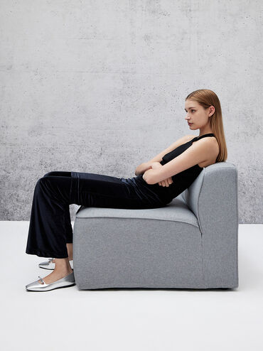 Metallic Bow Square-Toe Ballet Flats, Silver, hi-res