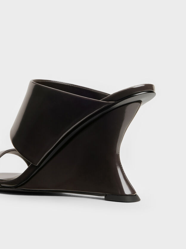 Double-Strap Wedge Mules, Dark Brown, hi-res