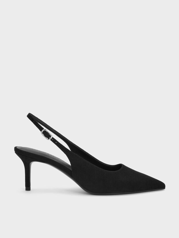 Kaia Faux Suede Slingback Pumps, Black Textured, hi-res