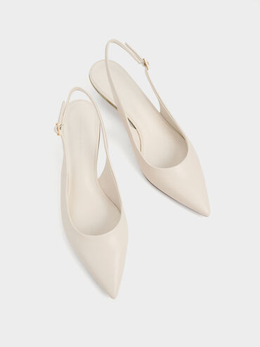 Curtis Pointed-Toe Kitten-Heel Slingback Pumps, Chalk, hi-res