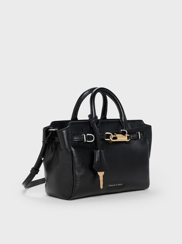 Mini Delfina Belted Tote Bag, Noir, hi-res