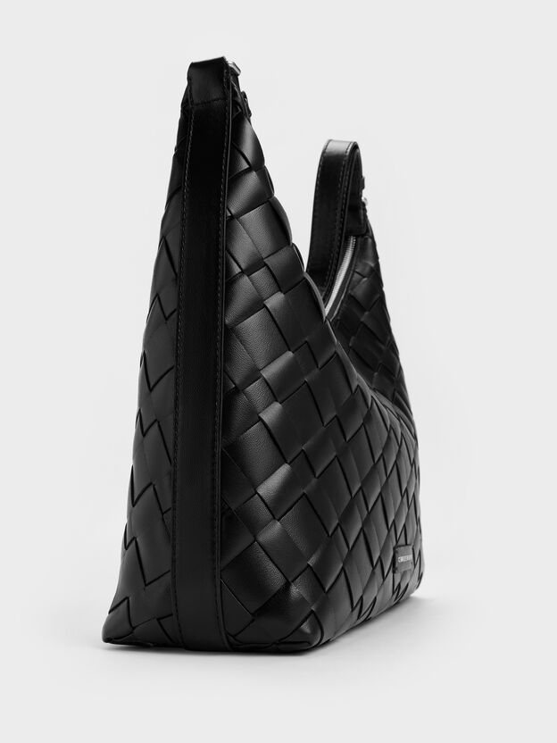 Ivette Woven Tassel Hobo Bag, Noir, hi-res