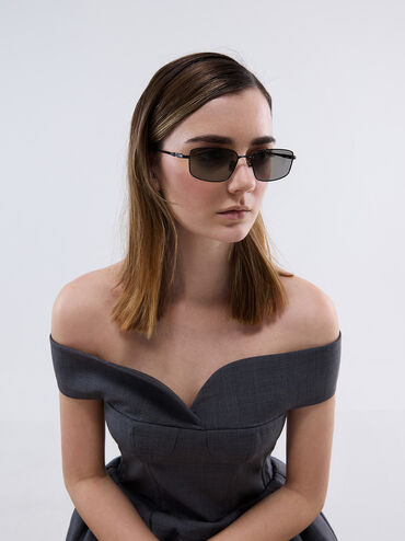 Inara Metallic-Rim Sunglasses, Black, hi-res