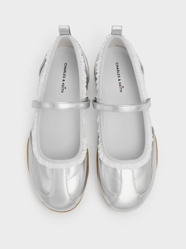 Louise Lace-Trim Mary Jane Sneakers, Silver, hi-res