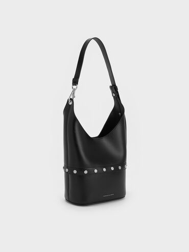 Bobbie Studded Convertible Two-Way Bucket Bag, Noir, hi-res