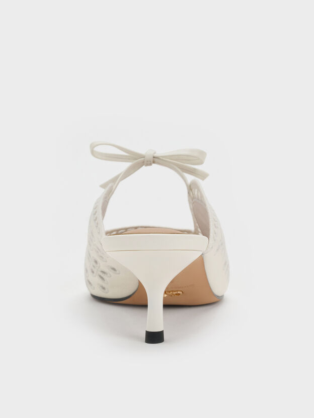 Leather Embroidered Heeled Mules, White, hi-res