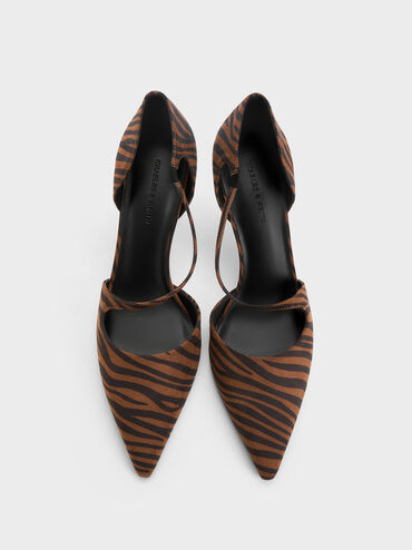 Zebra-Print Asymmetric-Strap D’Orsay Stiletto Pumps, Animal Print Natural, hi-res