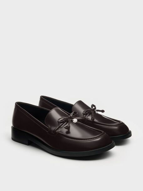 Circle-Charm Bow Loafers, Burgundy, hi-res