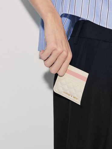 Cleo Two-Tone Quilted Card Holder, Cream, hi-res