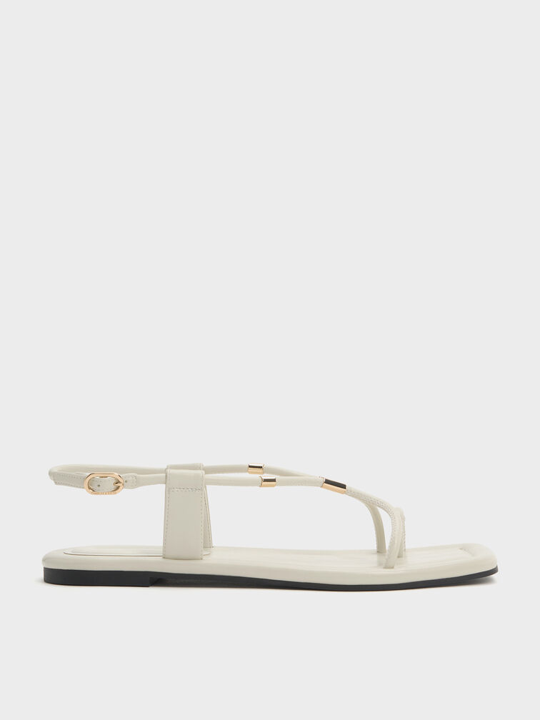 Metallic-Accent Toe-Ring Sandals, Chalk, hi-res