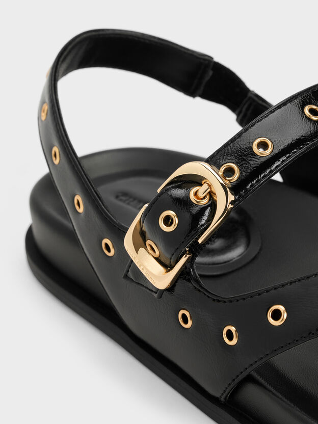 Grommet Thong Slingback Sandals, Black, hi-res