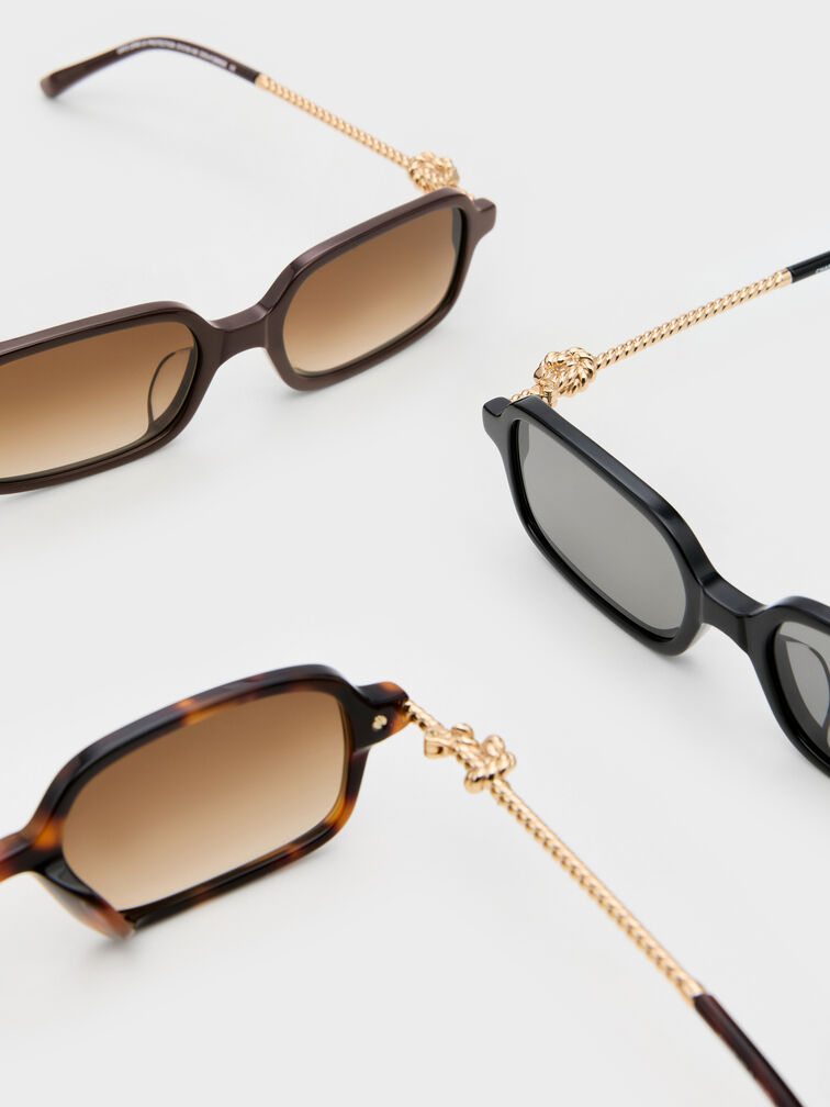 Sable Knot Rectangular Sunglasses, Black, hi-res