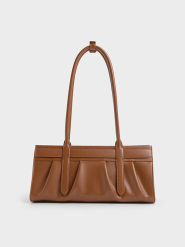 Isolde Belted Ruched Shoulder Bag, Chocolate, hi-res