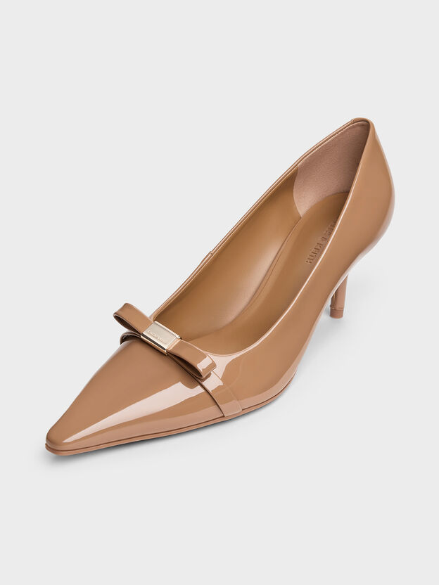 Dorian Patent Bow Pointed Stiletto Pumps, Caramel, hi-res
