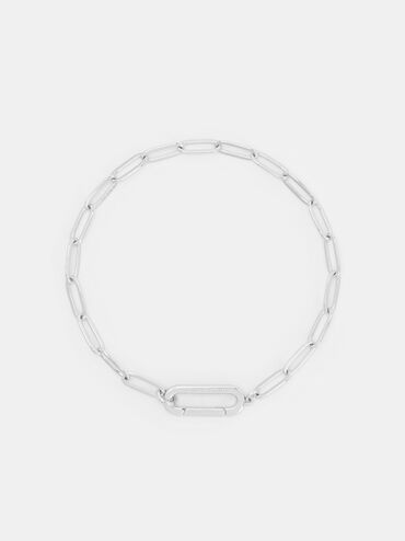 Arleth Oblong-Pendant Chain Bracelet, Silver, hi-res