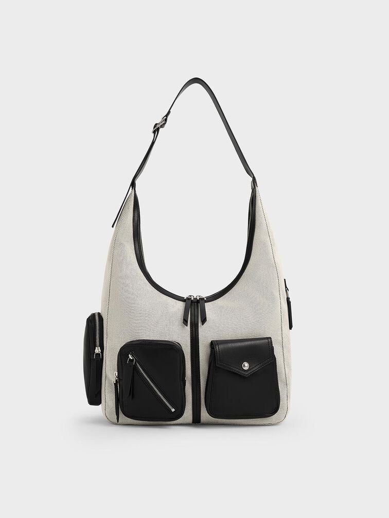 Thora Canvas Multi-Pocket Hobo Bag, Multi, hi-res